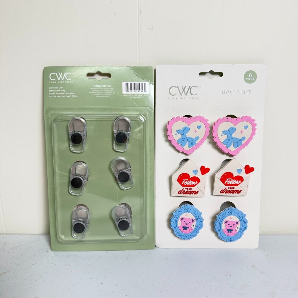 CWC Cook With Color 12 Piece Bag Clips Hearts Envelope Bear Set - Picture 2 of 2